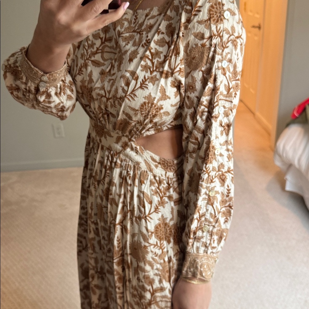 Cleobella Brown and Cream Floral Long Sleeve Dress - Picture 7 of 7